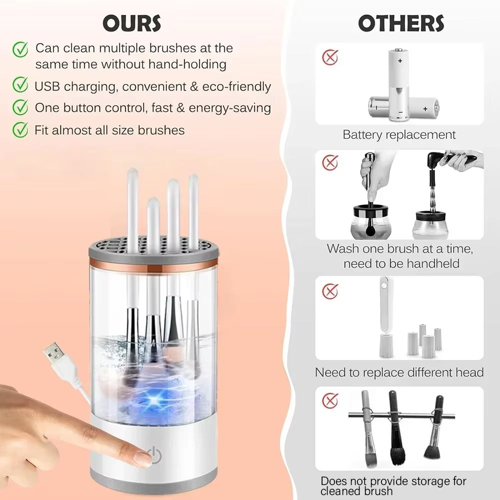 3 in 1 Electric Makeup Brush Cleaner Automatic Spinner Makeup Brush Holder Stand Women Lazy Cleaning Brush Washer Quick Dry Tool