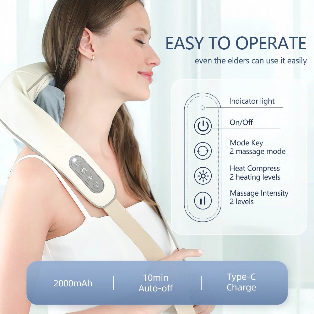 26W Brushless Motor Neck and Shoulder Massager Wireless Shoulder and Back Kneading Massage Shawl Neck Masajeador
