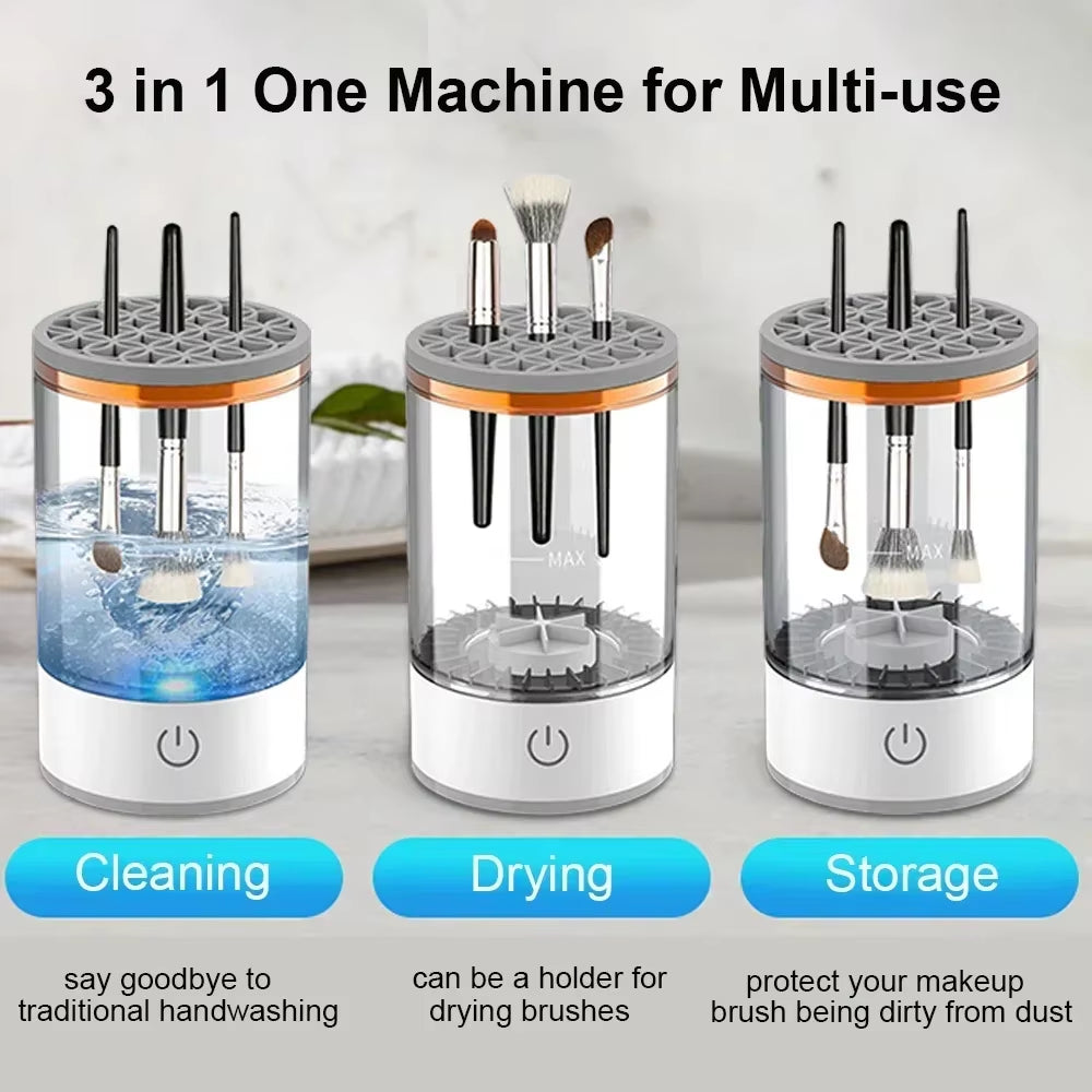 3 in 1 Electric Makeup Brush Cleaner Automatic Spinner Makeup Brush Holder Stand Women Lazy Cleaning Brush Washer Quick Dry Tool